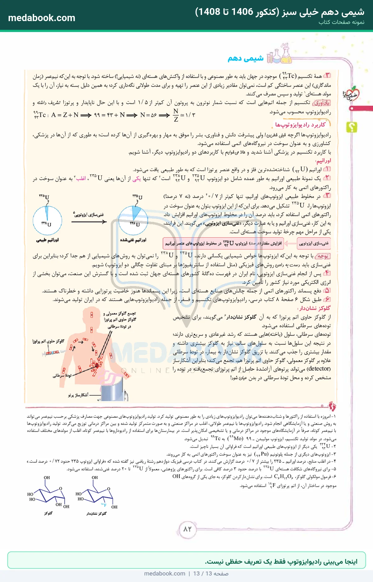 نمونه صفحات شیمی دهم خیلی سبز (کنکور 1406 تا 1408) - اینجا میبینی رادیوایزوتوپ فقط یک تعریف حفظی نیست.